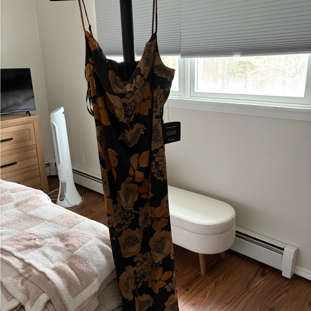 Lulu's Black and Gold Floral Dress